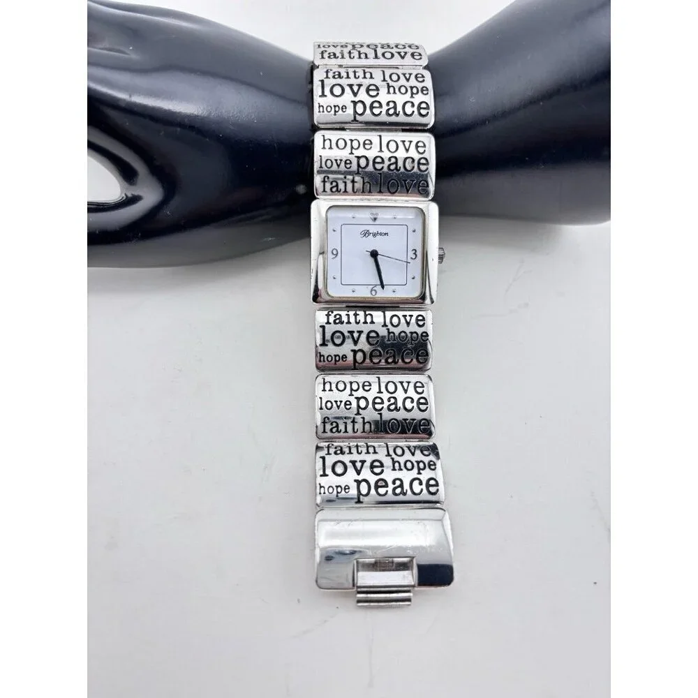 Brighton BOZEMAN Silver Faith Peace Love Hope Short Watch Etched New Battery